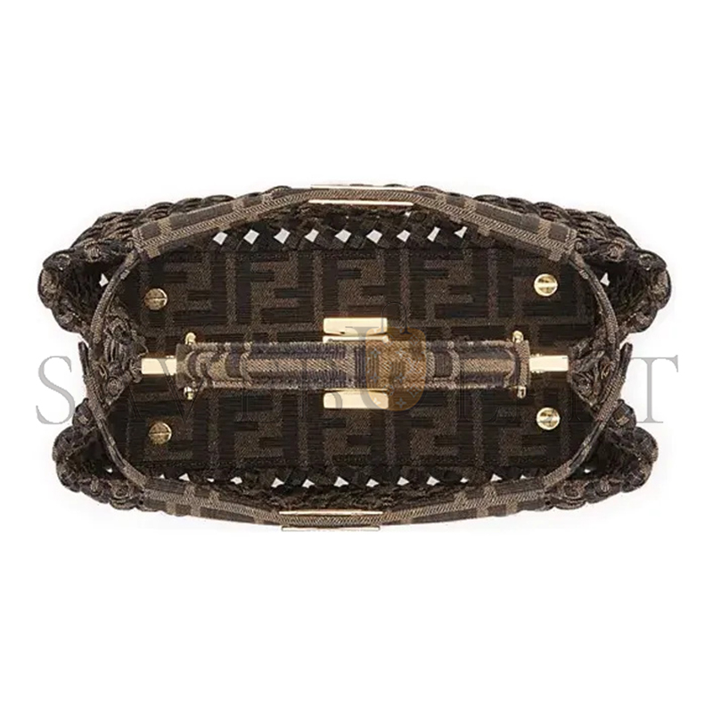 FENDI PEEKABOO ICONIC GOLD BUCKLE PRESBYOPIA LOGO FF PATTERN WOVEN JACQUARD FABRIC CROSSBODY HANDBAG 8BN244ABMRF0A6E (23*18*11cm)